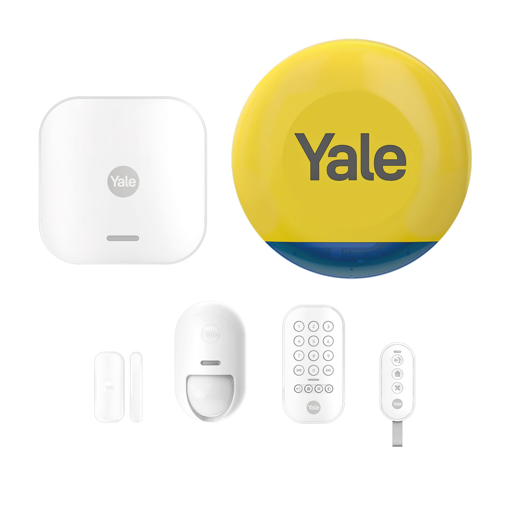 Yale Kit Alarma Inteligente con Sirena Yale - AL-ESTARTKIT3-1A-V1 | 6 Piezas | Armar, Armar parcialmente, Desarmar | Controlar 4 áreas de Seguridad