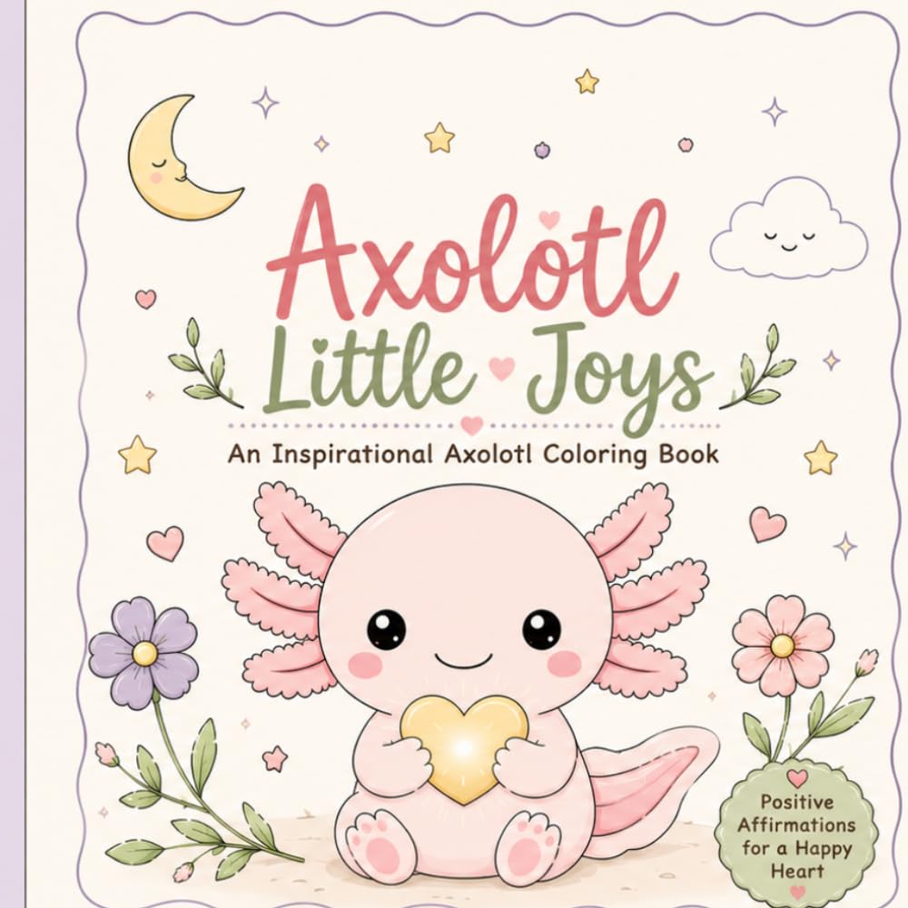 Axolotl Little Joys: An Inspirational Coloring Book with Cute Axolotls, Gentle Affirmations & Cozy Moments for Relaxation and Mindfulness (Axolotl Adventures)