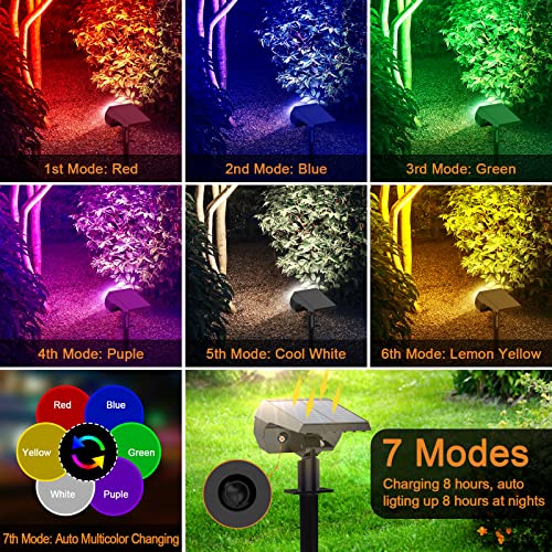 Solar Spot Lights Outdoor Color Changing, [7 Modes/6 Pack] Christmas Ip65 Waterproof Landscape Spotlights, Dusk To Dawn Solar Powered Security Light For Patio Gate Walkway Pool Garden Yard Driveway #TOP3