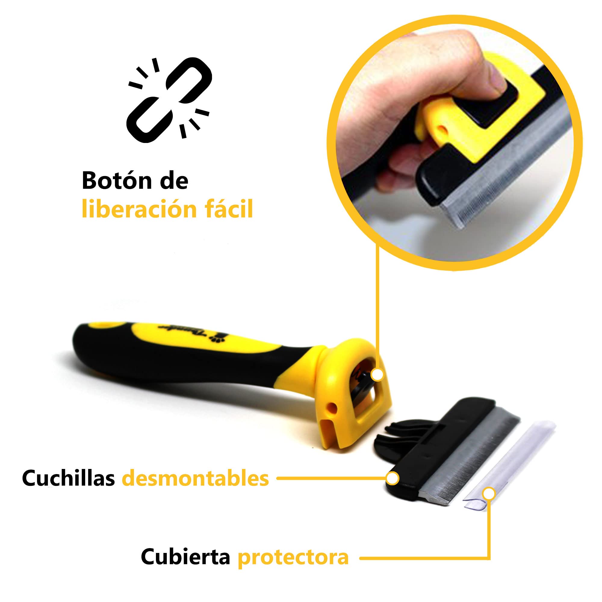 Peine Profesional para Mascotas, Herramienta de Cuidado para Perros, D-Shedz para Razas de Perros, Gatos con Pelo Corto o Largo, Pequeño, Mediano y Grande (Amarillo)