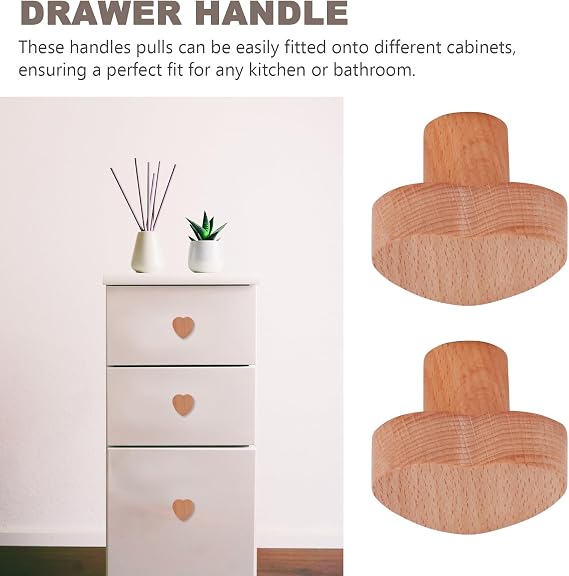 ALLOMN 6PCS Cabinet Knobs, Solid Wood Door Drawer Handles Cute Heart Shape Furniture Pull Handle Log Color Wooden Door Knobs with Screws for Children's Room Bedroom Kitchen Bathroom
