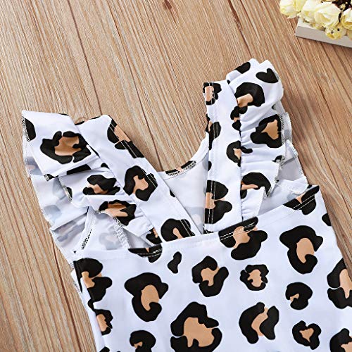 MODNTOGA Toddler Baby Girls Swimsuit Backless Ruffle One-Piece Swimwear Bathing Suit Tankini (Leopard, 120(4-5T))