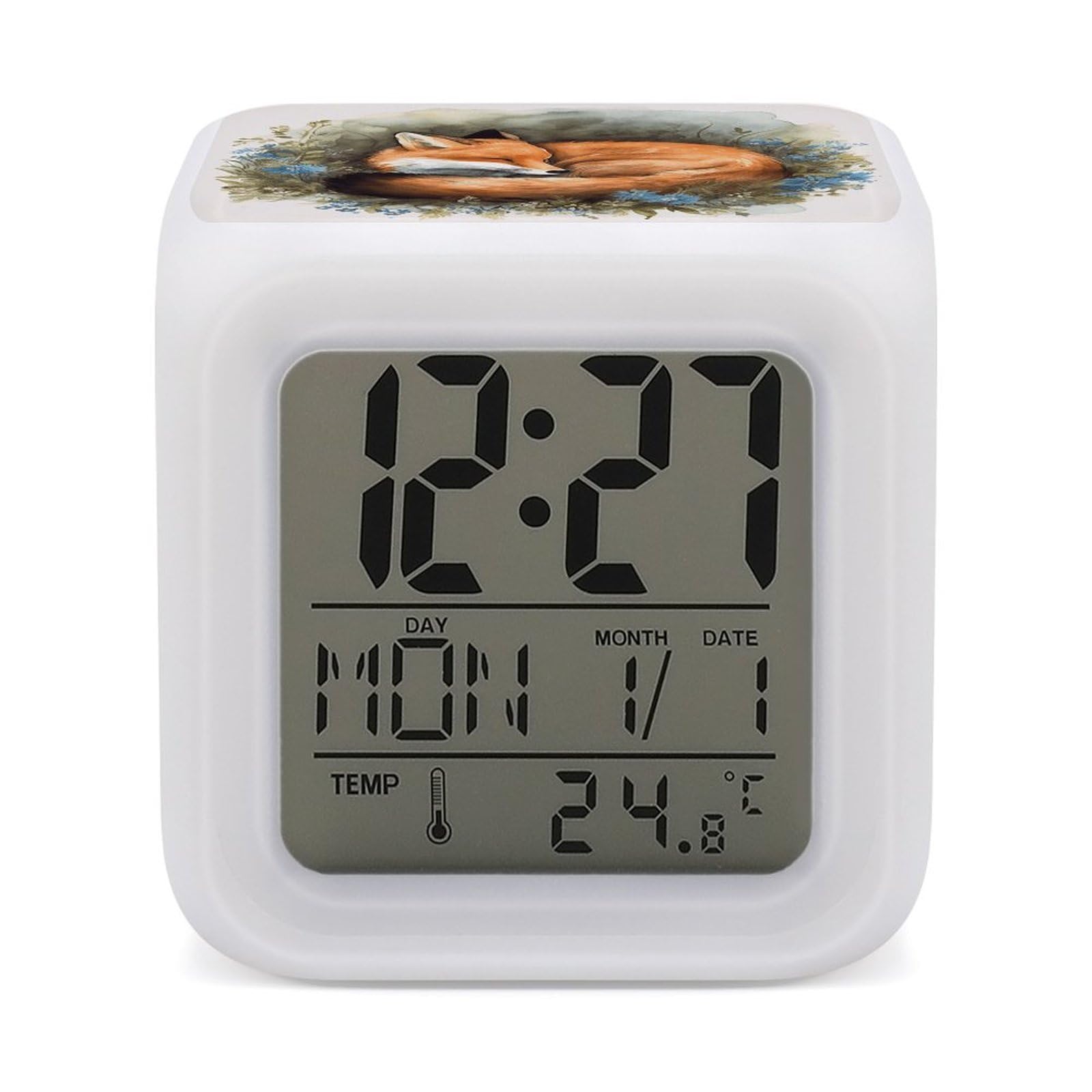 VstaDank A Sleeping Fox Digital Alarm Clock LED Display Screen Color Change Alarms Clock Smart Alarm Clock Wake Up Digital Clocks with 7 Color Nightlight for Bedroom