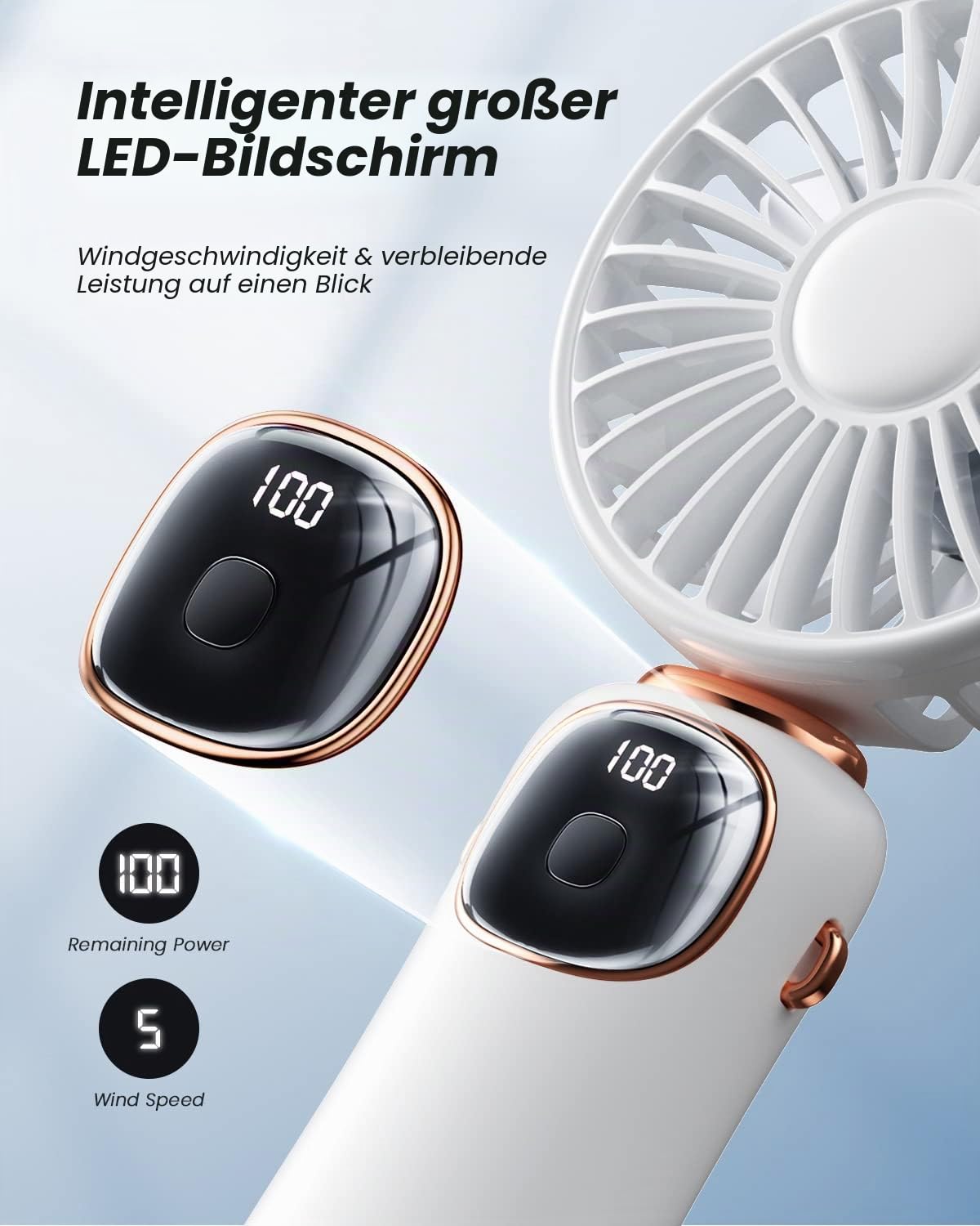 coldSky Tragbarer Handventilator, 4000 mAh, batteriebetrieben, 3-in-1-Multifunktions-Reiseventilator mit Digitalanzeige, kleiner Ventilator für Damen und Herren, drinnen und draußen