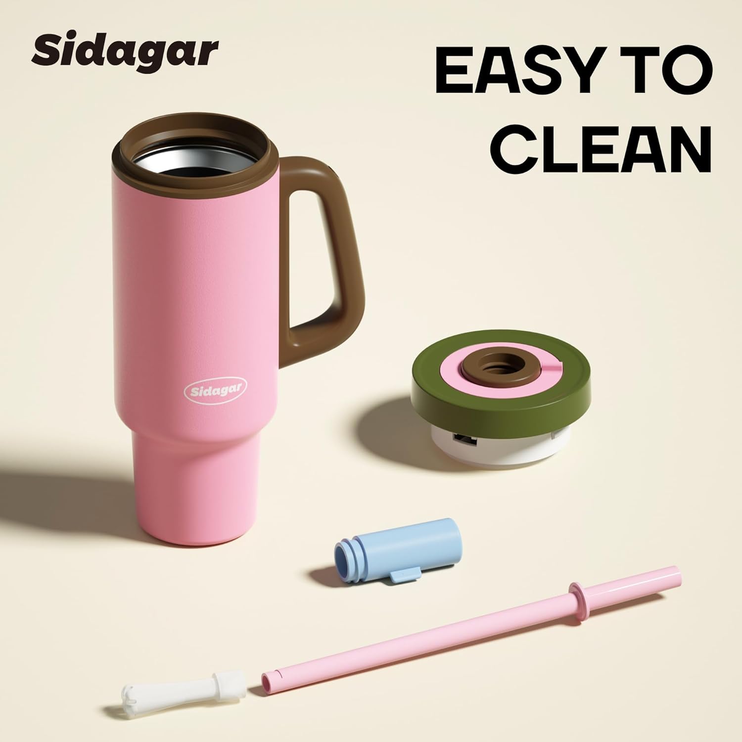 Tumbler with Handle 36 oz,Stainless Steel Water Bottle Vacuum Insulated Cup with Straw,Travel Mug with Lid,Fits Cup Holder, Leak Resistant Press-in Lid,Pink