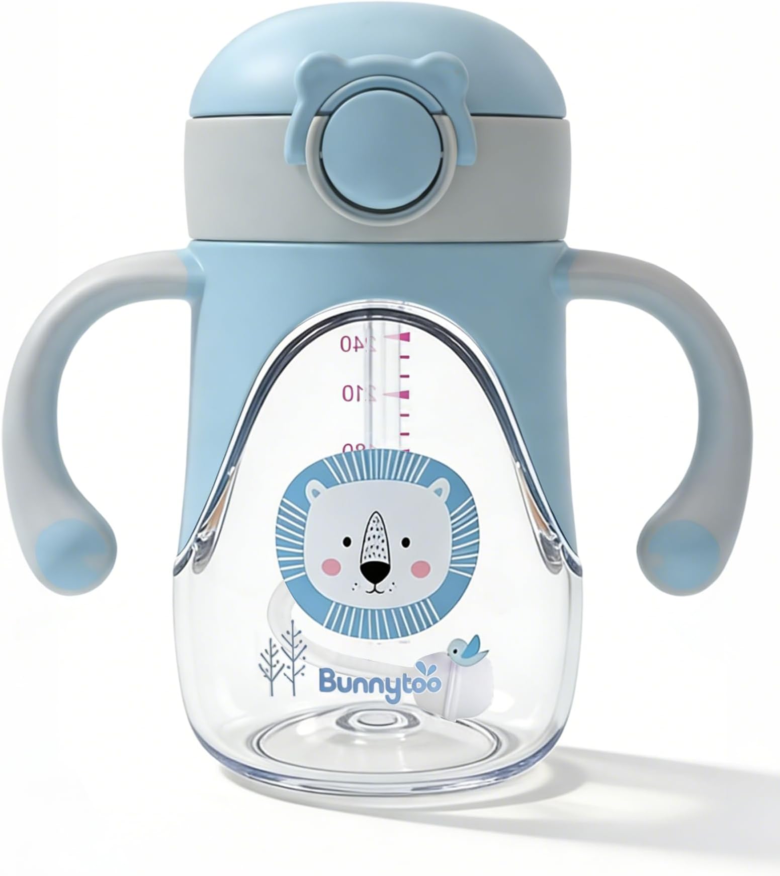Bunnytoo Weighted Straw Sippy Cup for 6-12 Months, 8oz Toddler Cup with Handles, Spill Proof & BPA-Free, Easy-to-Clean Baby Straw Cup for 1+ Year Old, Transition Cup for Infant Drinking (Blue)