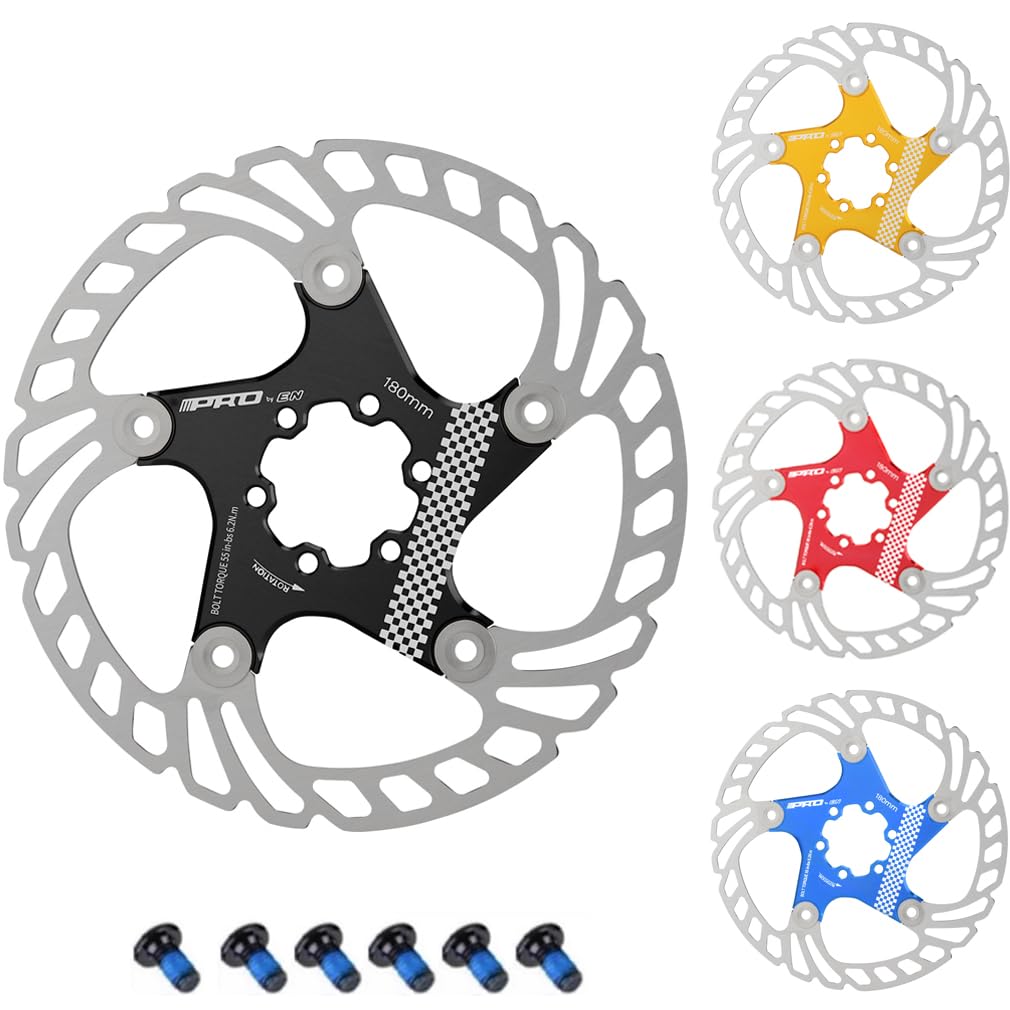 CYSKY Floating Bike Disc Brake Rotor 6 Bolts 140mm 160mm 180mm 203mm CNC Machined Stainless Steel Brakes Rotors for Ebike Road Bike MTB BMX Gravel Bike (Black, 180mm)