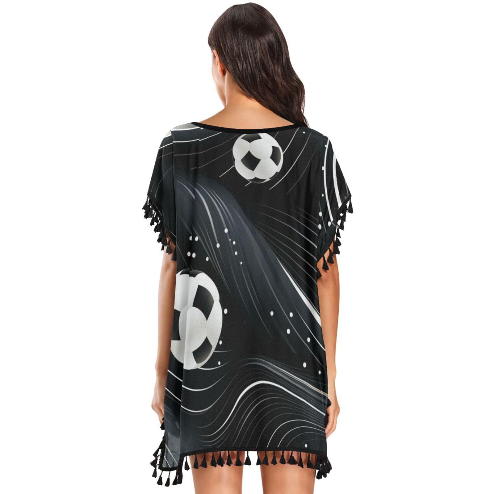 Football Dark Art Women's Beach Cover Up Chiffon Tassel Swimwear Swimsuit Coverups for Girl