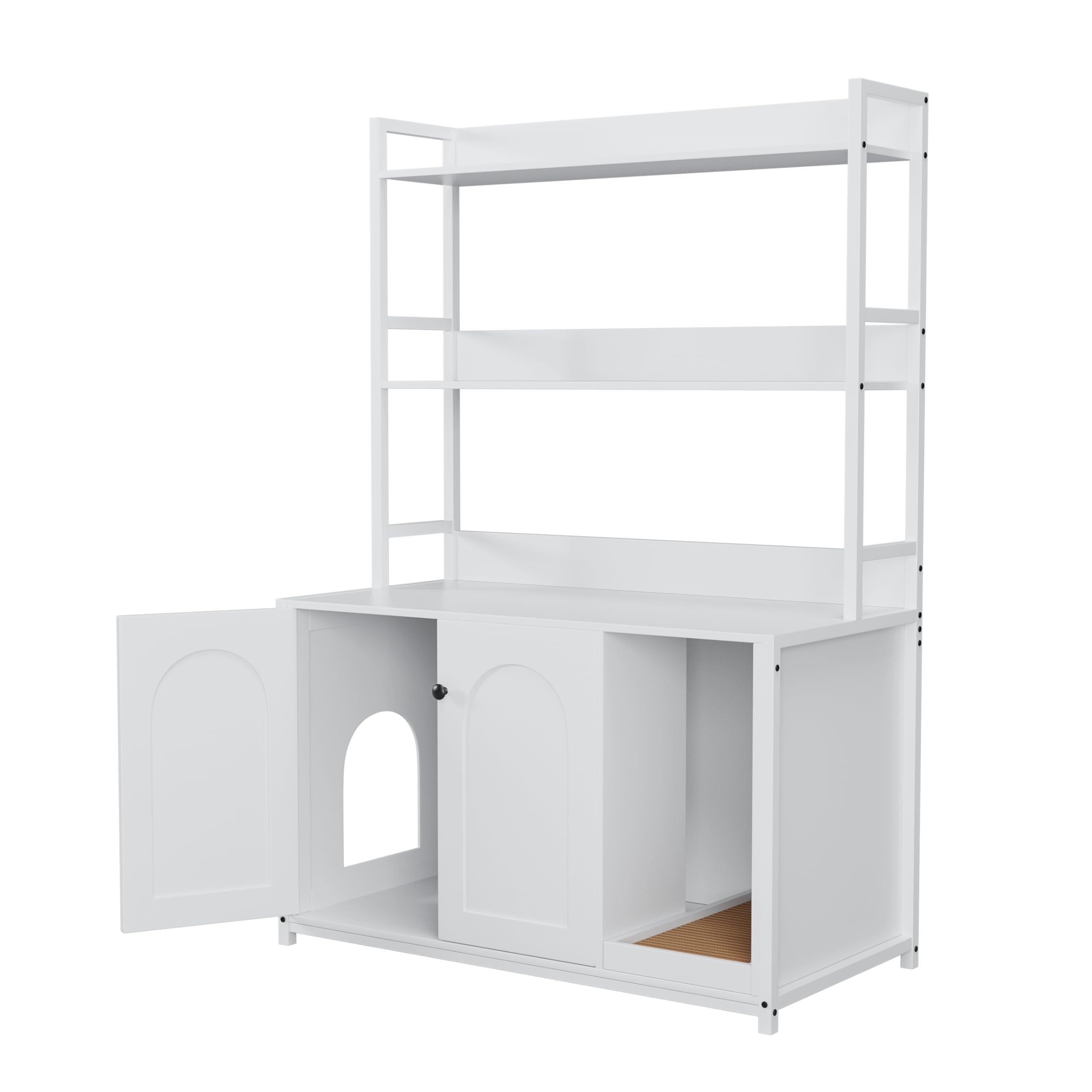 Aptliton Cat Litter Box Enclosure with Storage Shelves, Hidden Cat Washroom Furniture with Double Doors, Large Wooden Pet House Indoor Cat Condo TV Stand(White