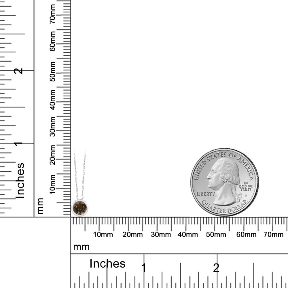 Gem Stone King 14K White Gold Brown Smoky Quartz Pendant Necklace For Women (0.46 Cttw, Gemstone, Round 5MM, with 18 Inch Chain) - Image 3