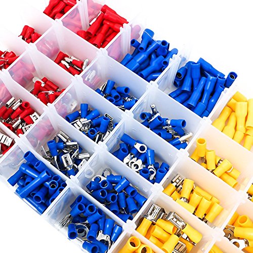 DIYI Assorted Insulated Wiring Wire Terminals Crimp Connectors Butt Spade Ring Fork Set(480PCS)