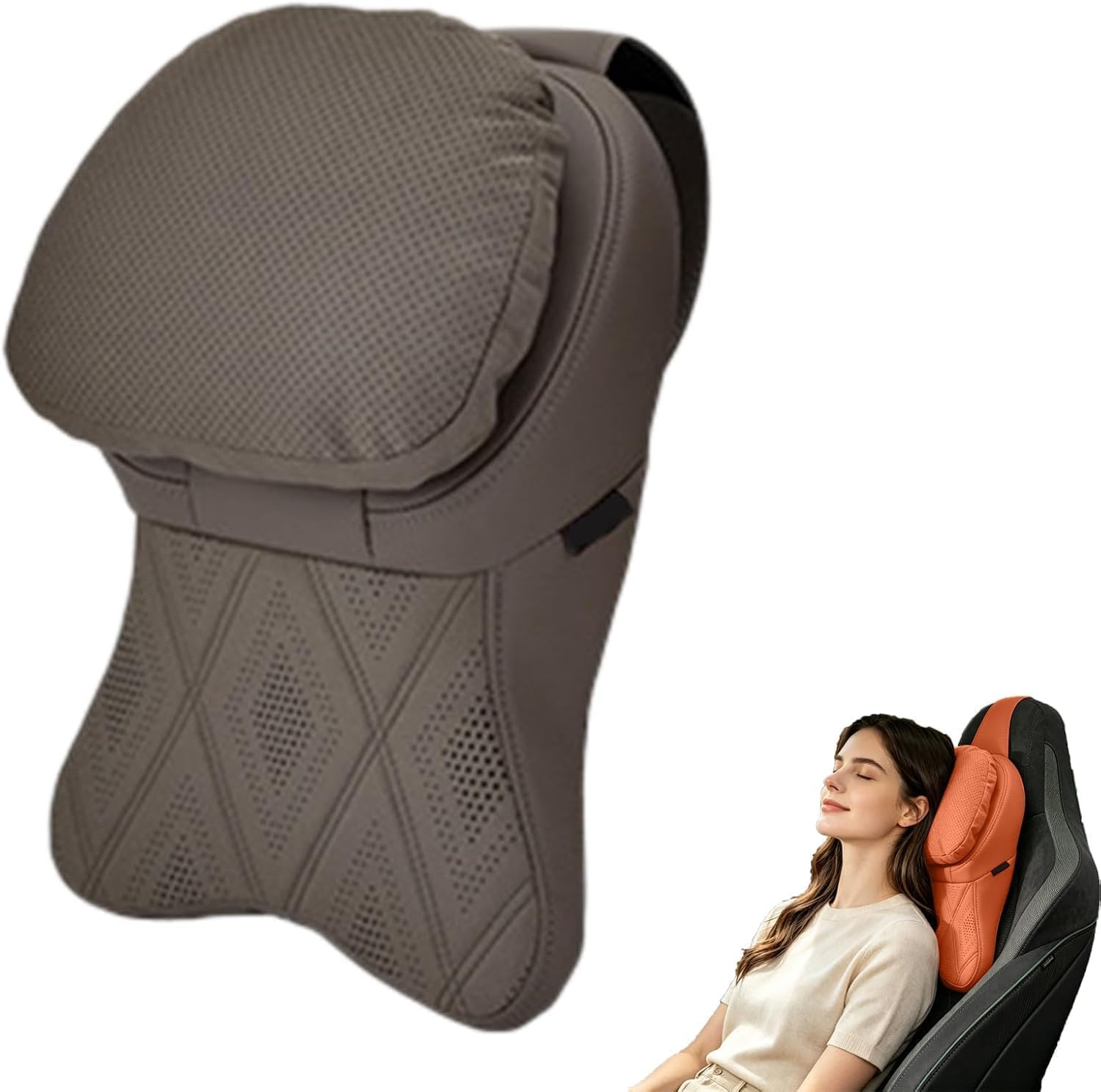 Aviation-Grade Pu Leather Car Headrest, Memory Foam Neck Pillow for Driving Seat Car Headrest Pillow/Gaming Chair Pillow Ergonomic Design Neck Support Pillow Universal Type (White)