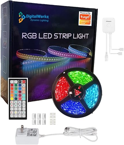 Kit de luces LED inteligentes RGB, 16.4 pies, control WiFi, control remoto, integración de aplicación Tuya, no requiere concentrador, sincronización