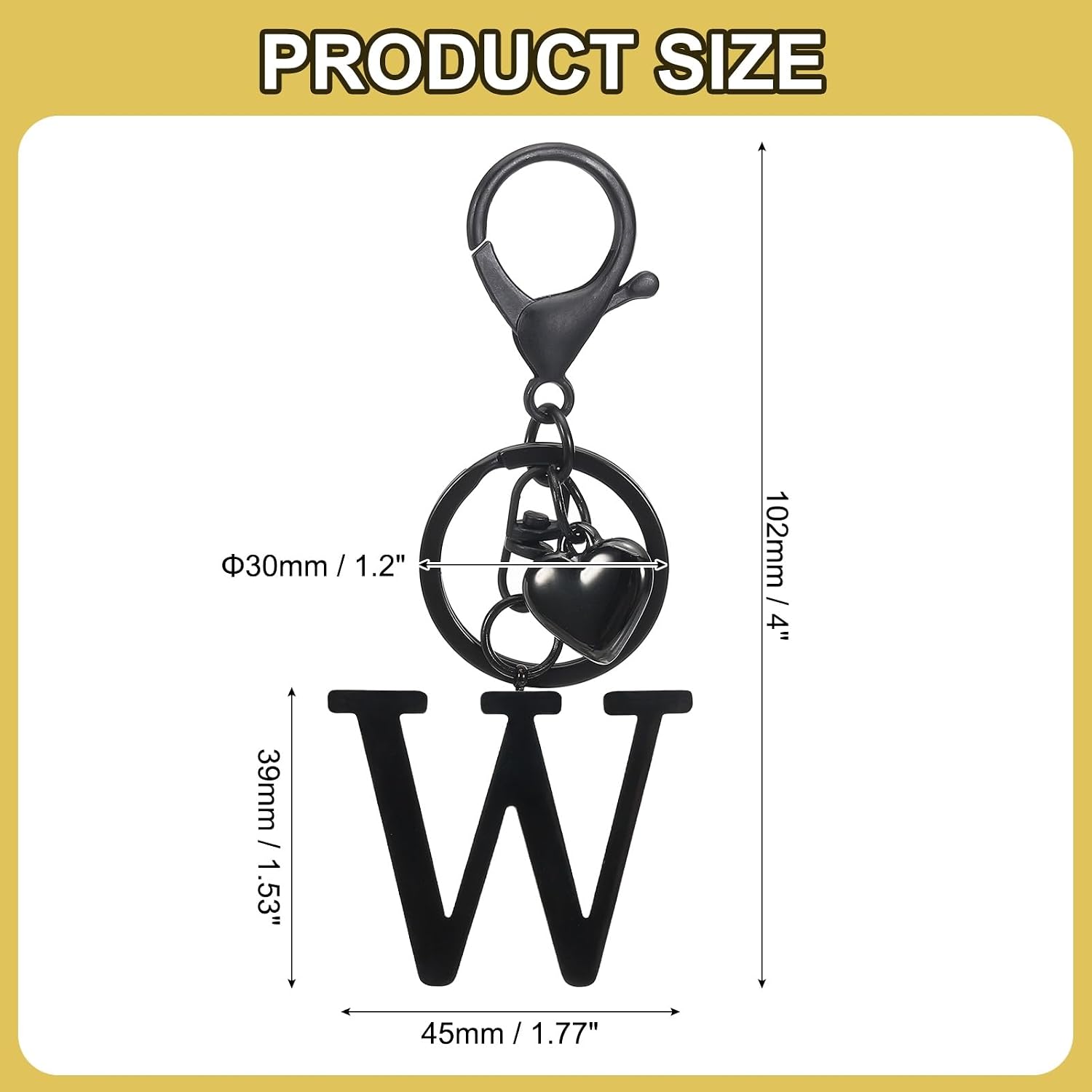 uxcell Heart Initial Letter Keychain, Stainless Steel Keyring Alphabet Charm for Handbag, Women Purse image 2