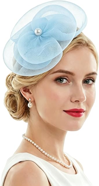 Ishua 1920s Fascinators Hat for Women Tea Party Flower Headpiece Mesh Hair with Clip for Bridal Wedding Party