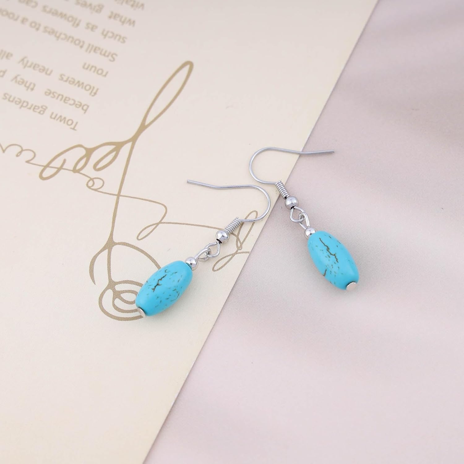 Andelaisi Boho Turquoise Drop Earrings Blue Turquoise Dangle Hook Earrings Vintage Turquoise Bead Dangle Earrings Minimalist Oval Turquoise Earrings Jewelry for Women Gifts - Image 3
