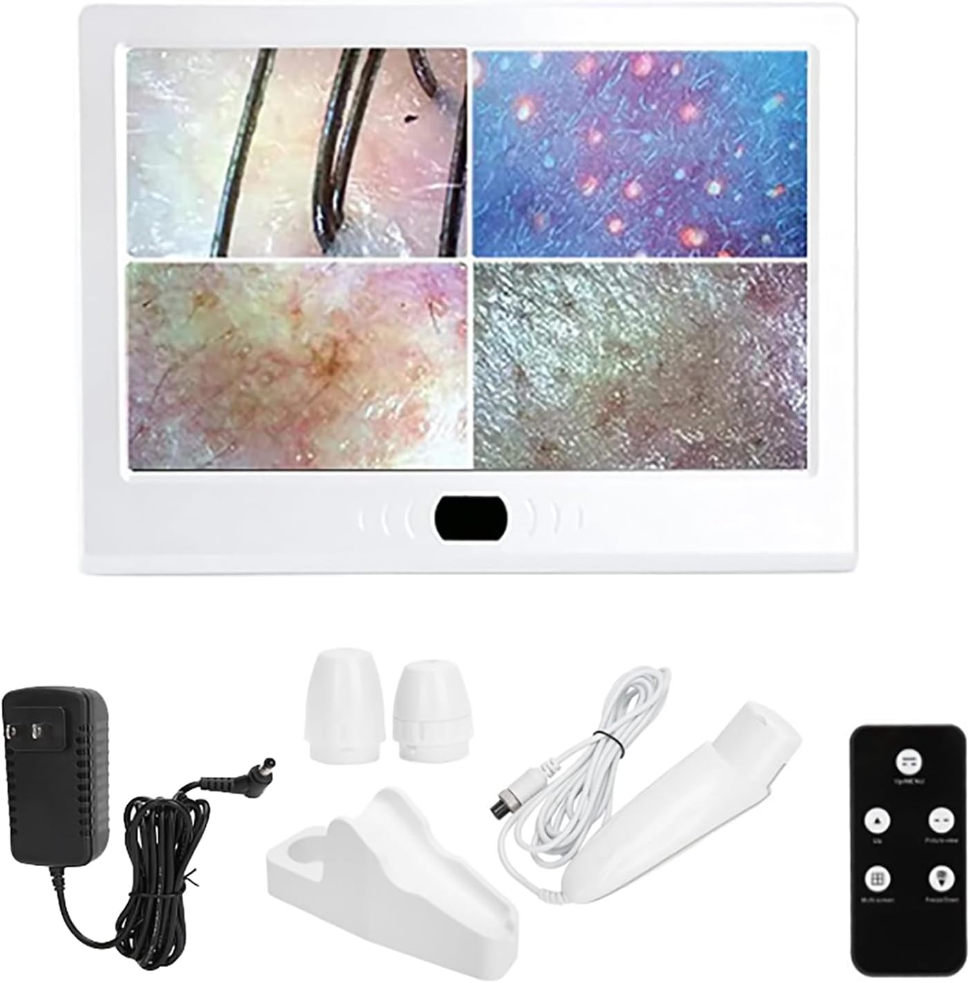 Skin Diagnosis Hair Analyzer, 13-Inch Skin Scalp Detector with 50X/200X Dual Heads Multifunctional Hair Follicle Analyser Machine, Four-Grid Comparison for Home and Salon Use