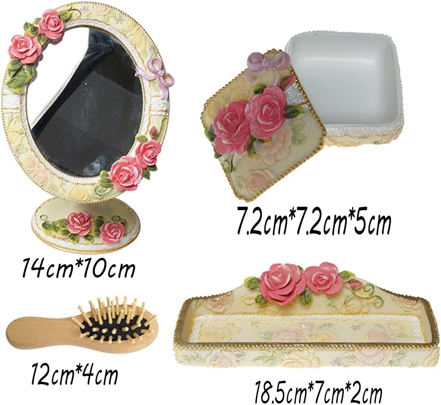 Montessori Daily Life Princess Dressing Table Teaching aids Mirror Comb Jewelry Box Tray Montessori Family Pack 4-Piece Set