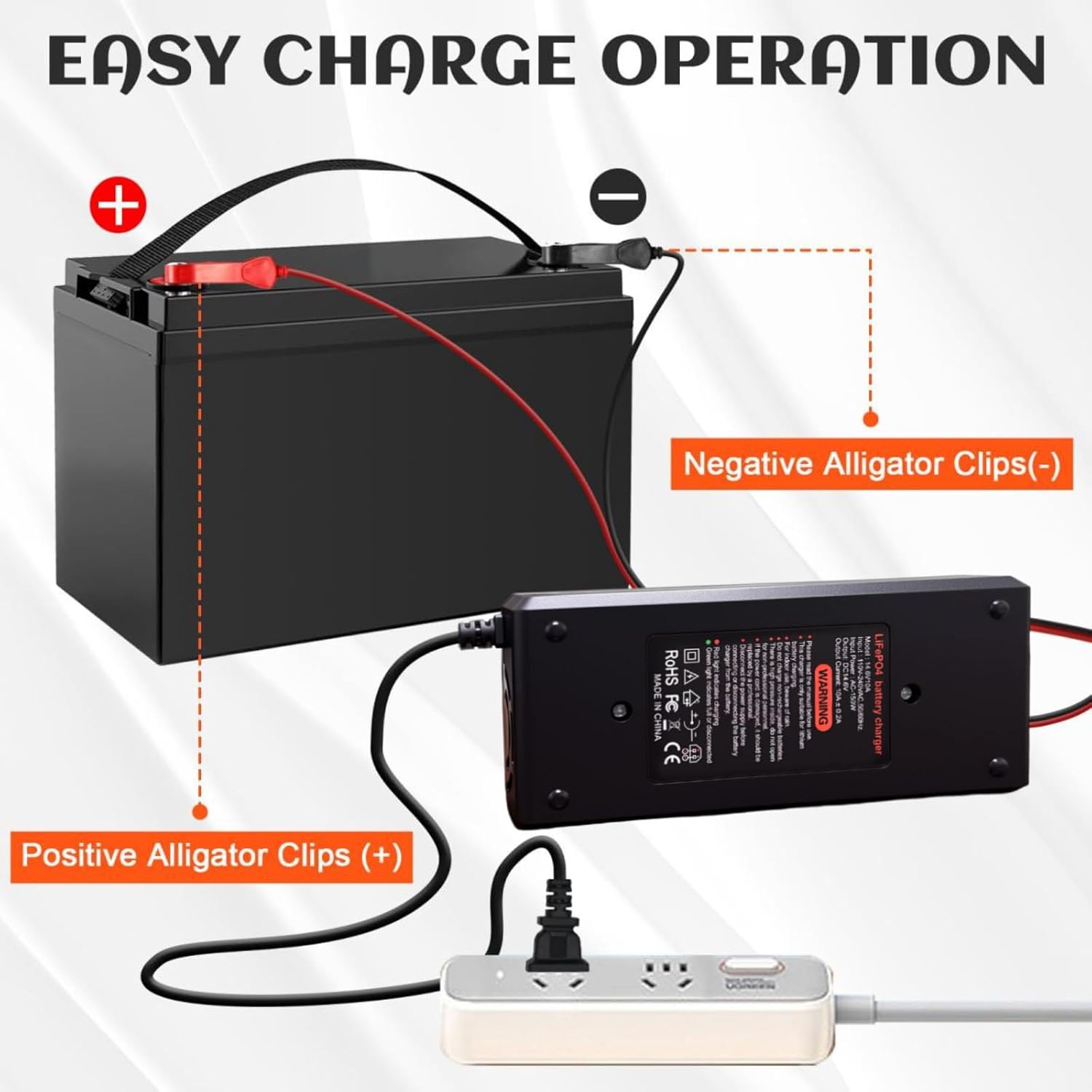 12V Lithium Battery Charger 14.6V 10A LiFePO4 Battery Charger, 3-Stage Smart Charger with LED Indicator, Multi-Protection, High Charging Efficiency, Special for 12V Lithium Iron Phosphate Battery