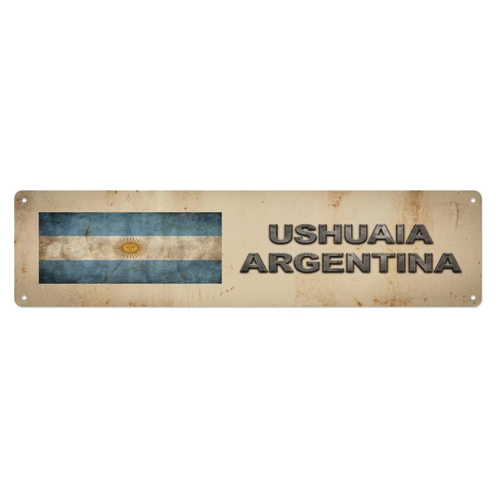 Okahys 4X16inch(10X40cm) Vintage Ushuaia Argentina Flag Decor Rustic Travel Metal Tin Sign