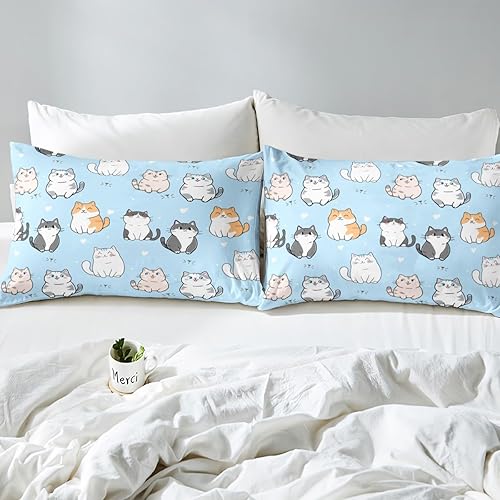 Miniatura 6 de Juego de sábanas para niños con lindo diseño de gato, hojas de cama con huella de pata de gatito kawaii, juego de ropa de cama para niños con diseño