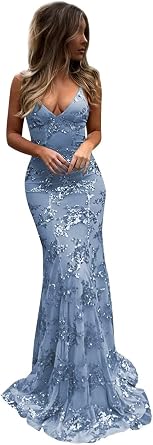 POMUYOO Mermaid Prom Dresses 2026 Long Spaghetti Straps Sparkly Sequin Ball Formal Evening Gown