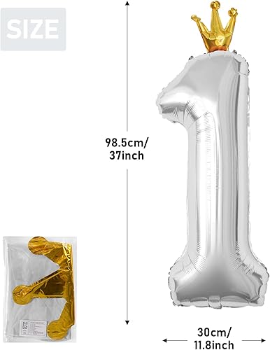 Miniatura 2 de MOMOHOO Globo grande plateado de 40 pulgadas con el número 13  Globos de helio con corona de aluminio grande para fiesta de cumpleaños, globos de