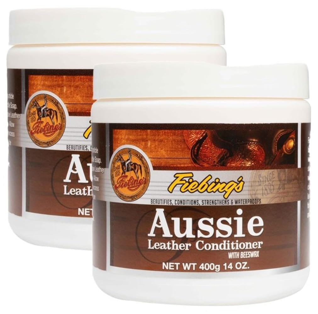 Fiebing's Aussie Leather Conditioner 2-Pack (14 oz) - Contains Beeswax to Withstand Hot Conditions - Preserve, Moisturize, Strengthen, Waterproof Leathercraft, Car, Furniture, Purse, Boot, Shoe