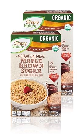 Simply Nature Organic Instant Oatmeal Packets 2 Boxes, Maple Brown Sugar