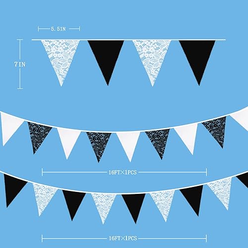 Miniatura 6 de Guirnalda de banderín blanco de 32.8ft  32 pies de tela de banderín de encaje triangular de algodón para bodas, chimeneas, cumpleaños, aniversario,