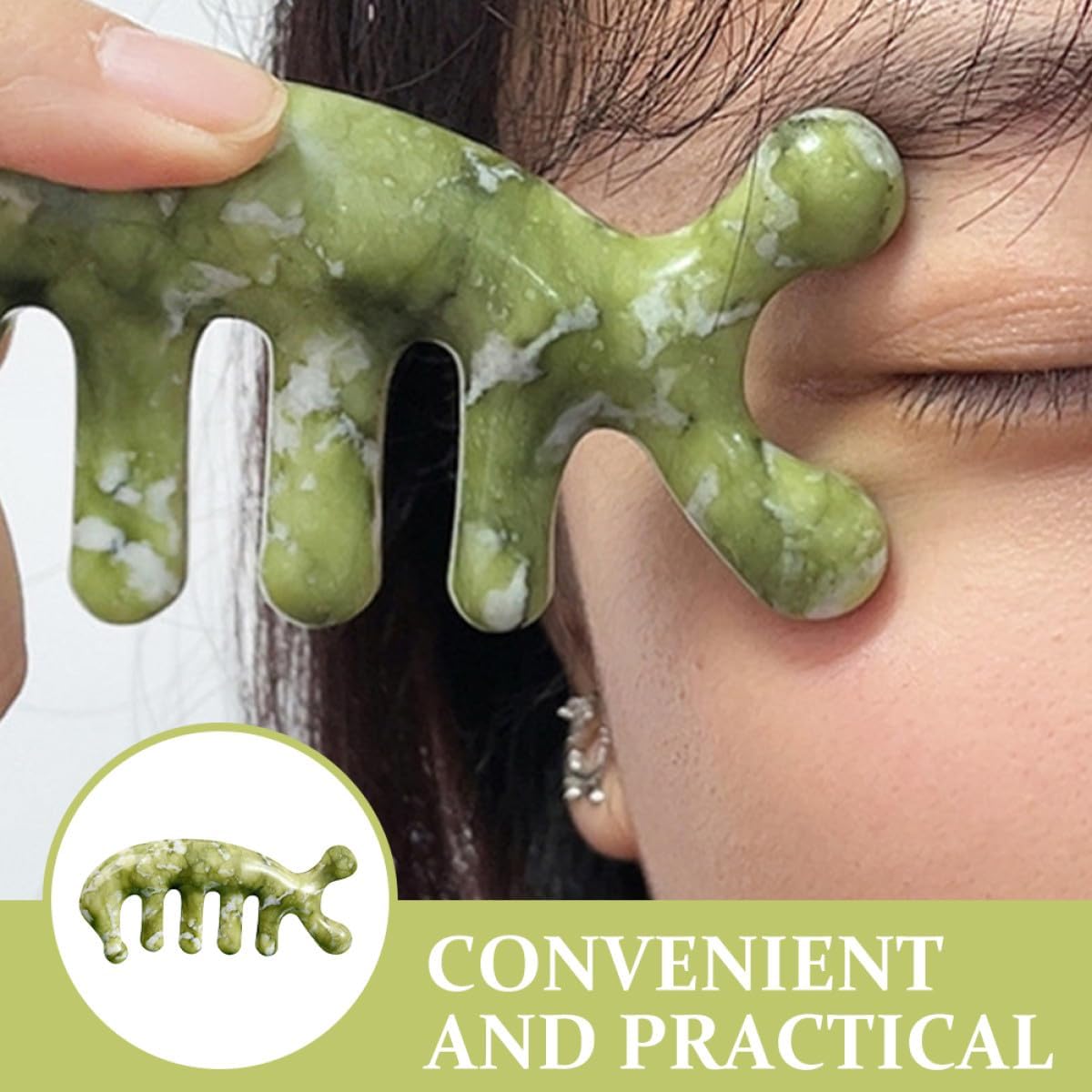 Jade Massager Comb Fish Shape 3D Handheld Scalp Massaging Tool Green Jade Craft for Head Acupressure and Relaxation Therapy