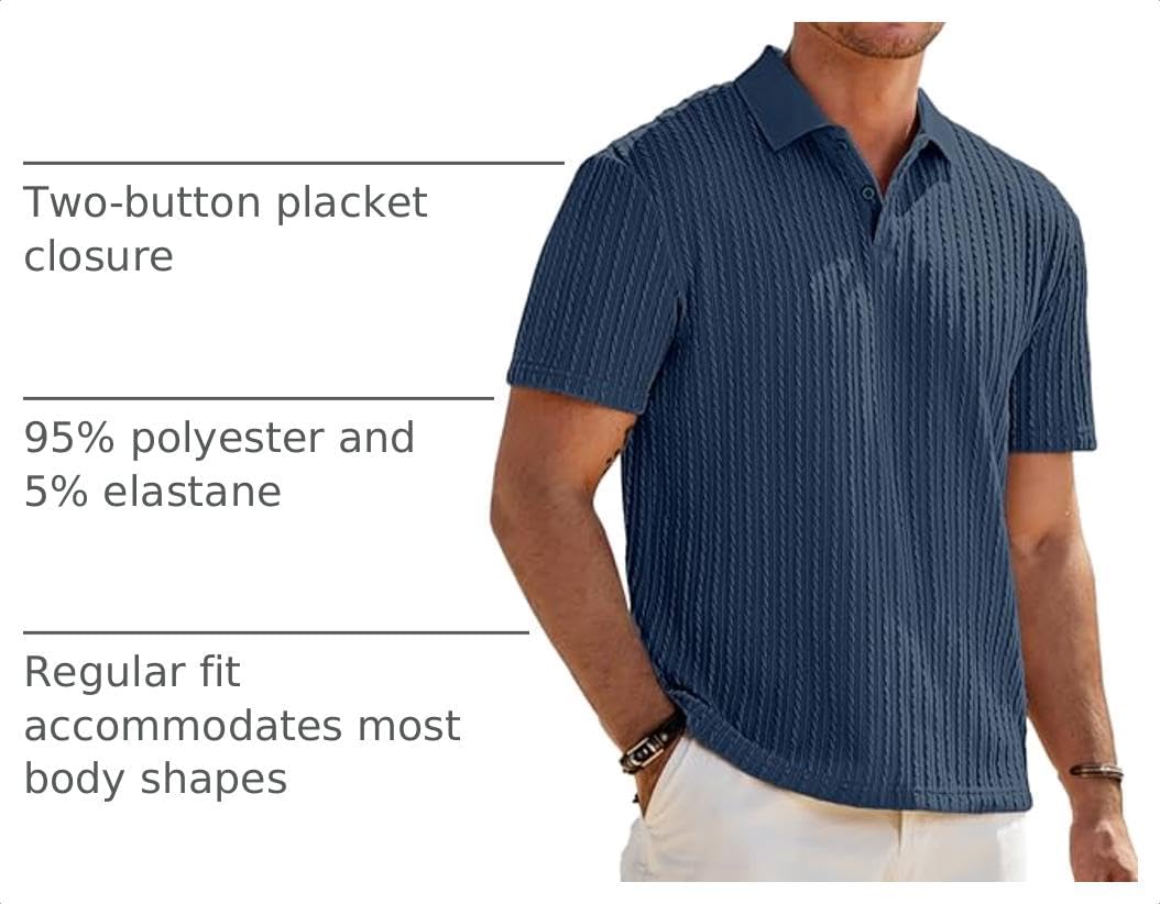 JMIERR Men's Textured Polo Shirt Short Sleeve image 4