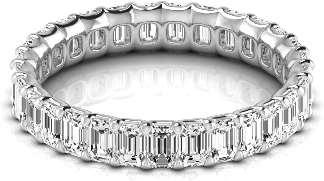 JewelMore 14K Gold Emerald Cut Lab Grown Diamond Eternity Band for Women | 14K Metal Stone Size-0.1 | E-F Color, VS-SI Clarity | 30 Day Free Return