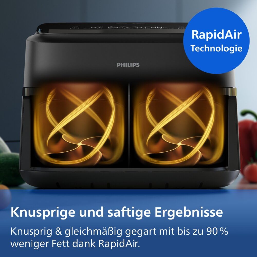Philips Airfryer 1000 Serie Heißluftfritteuse, Schwarz, 7,1 L | Flexibler Korb, RapidAir Technologie, Touchscreen, 10 Kochfunktionen, HomeID App (NA154/00)