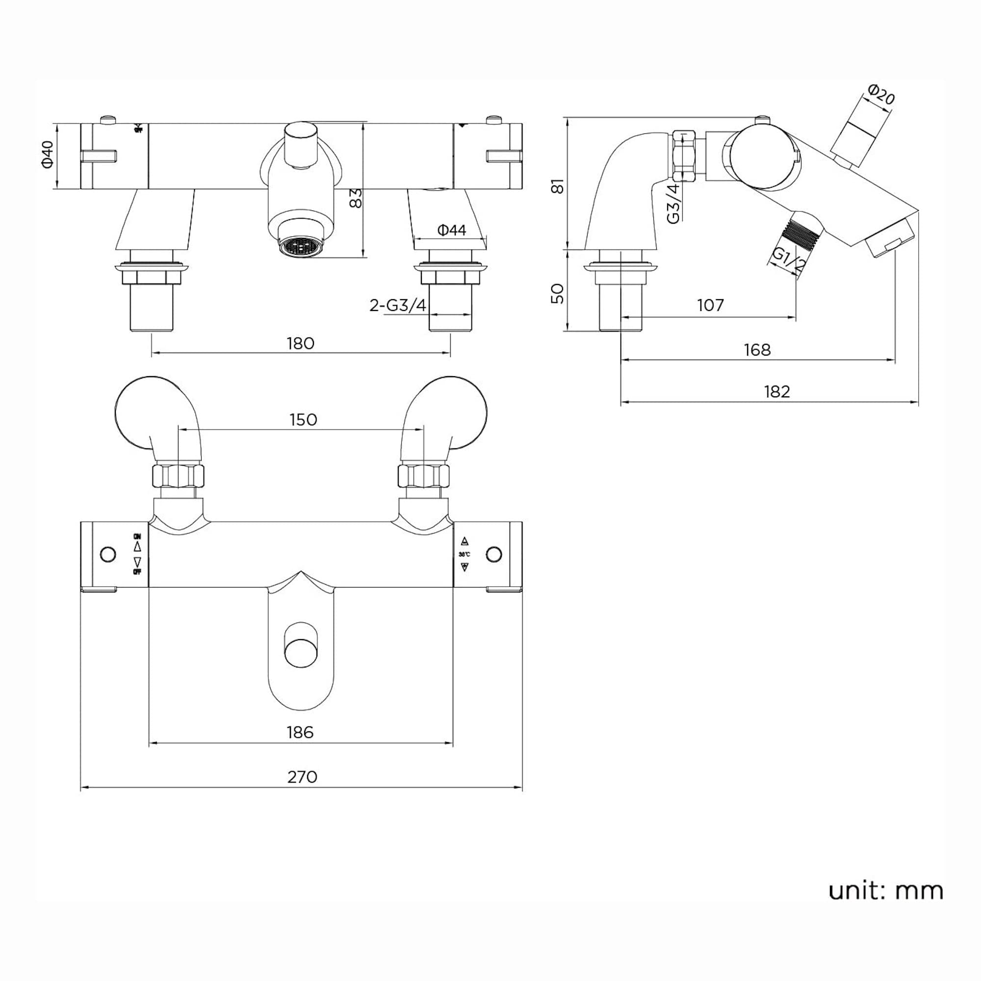 ENKI, Dune, BBT0249, Black, Thermostatic Bath Shower Mixer Valve With Dual Rigid Riser Kit, 200mm Ultra Slim Overhead Shower & Multi Function Hand Shower, Anti-Scald Device, Modern, 10-Year Guarantee