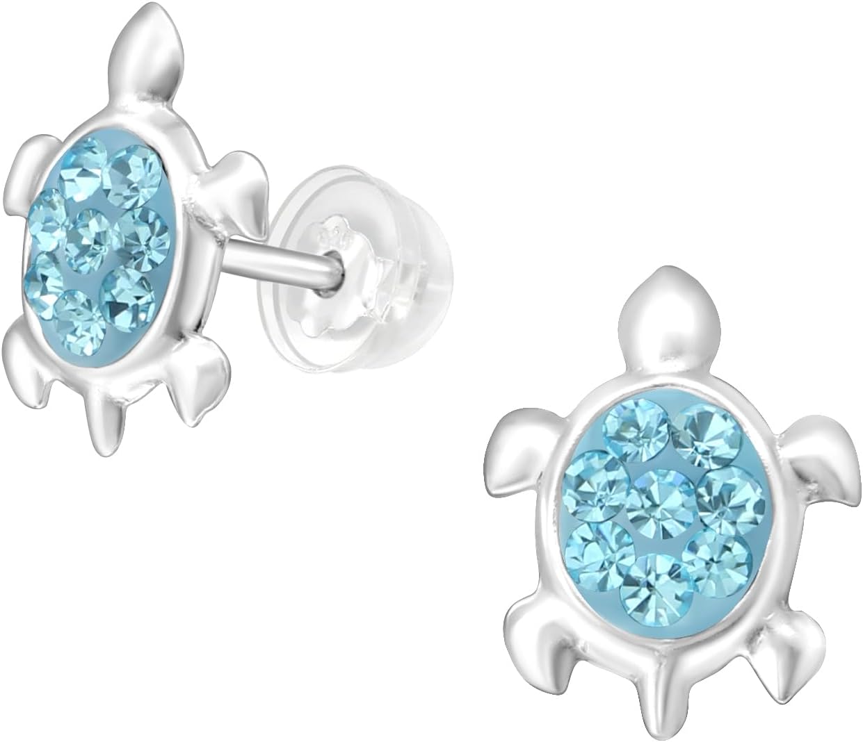 925 Sterling Silver Children's Crystal Turtle Stud Earrings