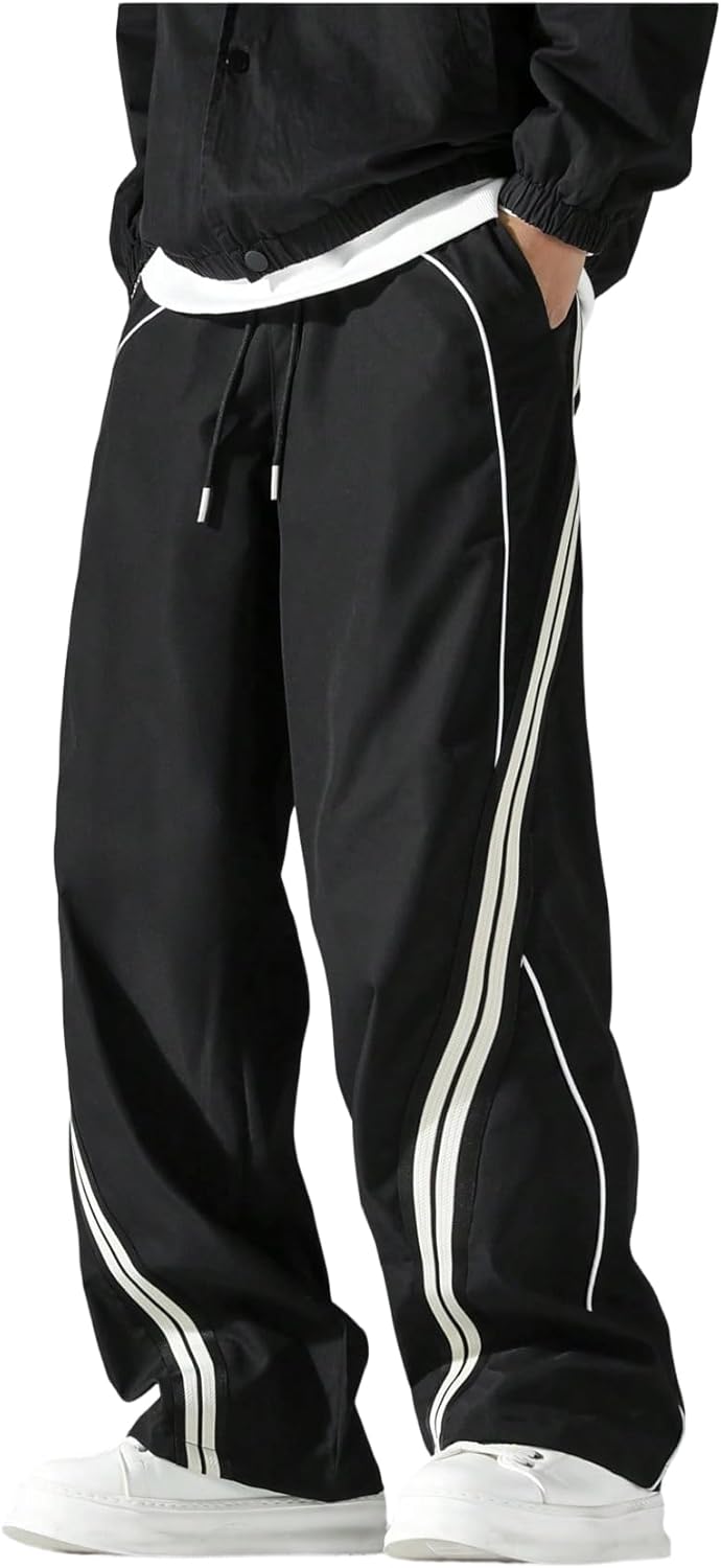 SOLY HUX Men's Baggy Track Pants Drawstring Elastic Waist Parachute Sweatpants Streetwear