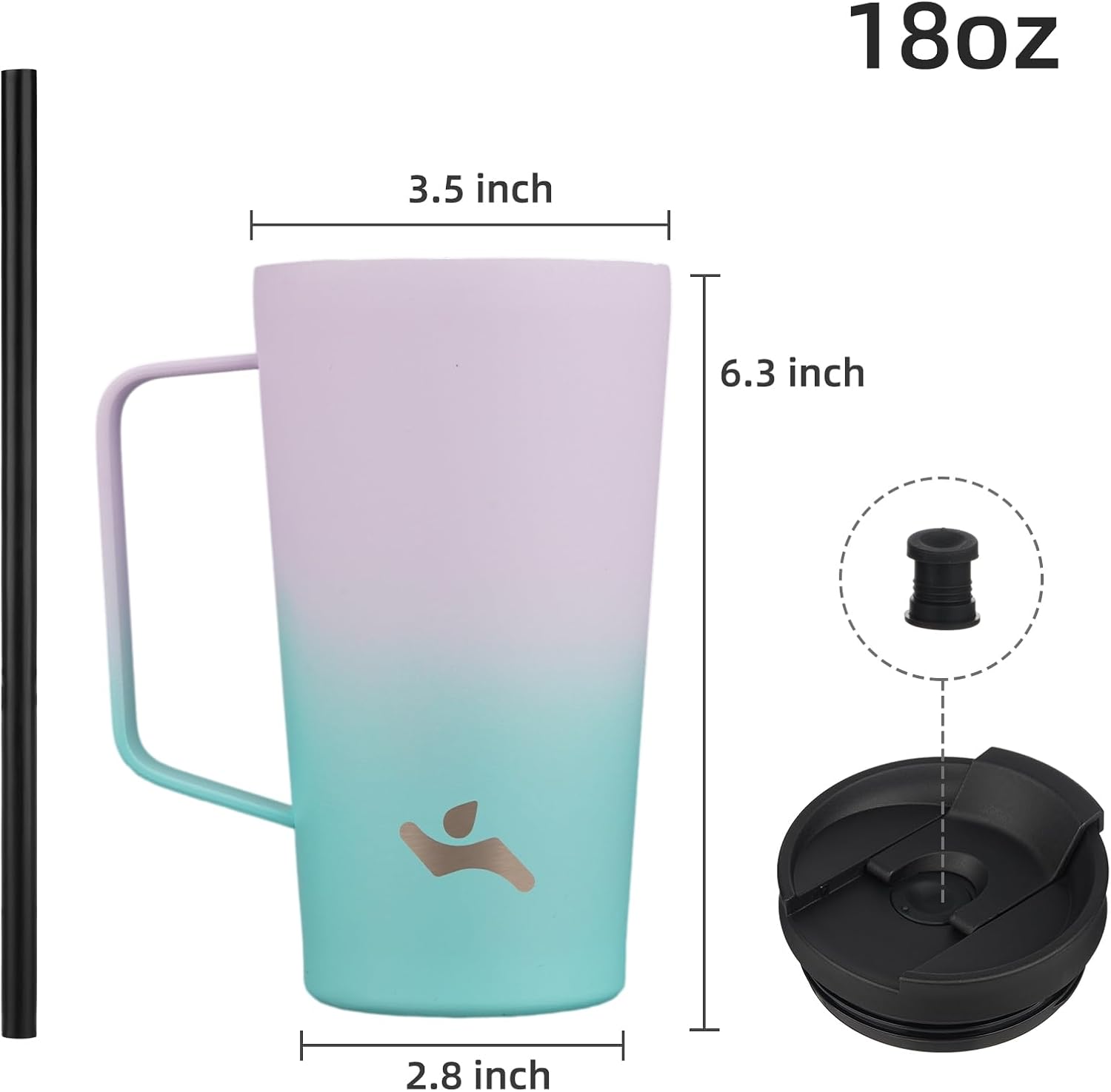 Insulated Tumbler with Handle and Straw, 18 OZ Travel Coffee Mug Stainless Steel Cup Metal Water Bottle,Lavender Green - Image 2