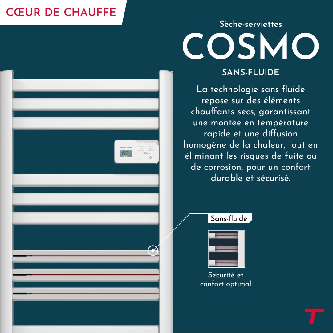 THOMSON - Sèche-serviette électrique sans fluide connecté WiFi 500W Thomson COSMO blanc