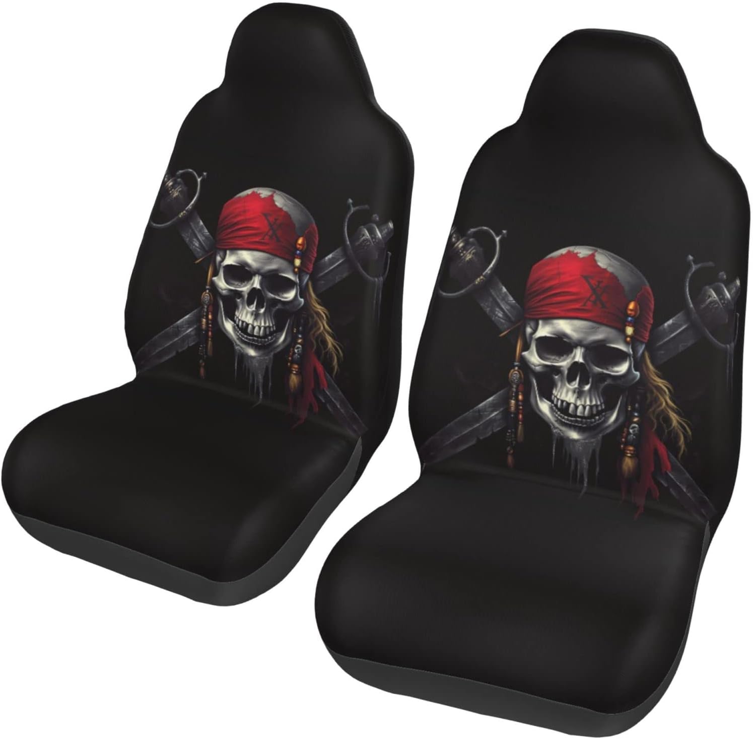 Ouqiuwa Car Accessories Seat Covers for Vehicle Interior, Pirates Skull Flag Front Seats Covers for Women Men 2 Pieces Car Seat Mat Cover Protector Universal Fit Auto SUV Trucks