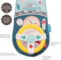 Vista 5 de Juguetes de asiento de automóvil para bebés con espejo, juguetes de asiento de automóvil, volante con luces musicales y sonidos de conducción