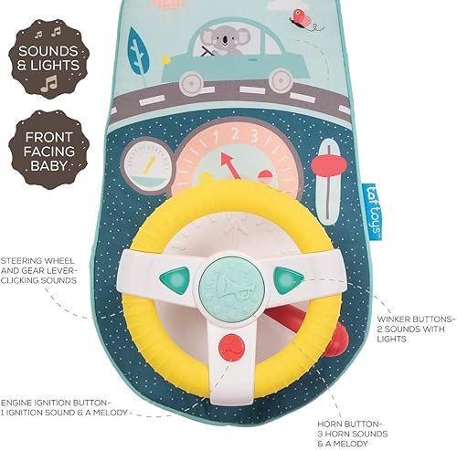 Miniatura 5 de Juguetes de asiento de automóvil para bebés con espejo, juguetes de asiento de automóvil, volante con luces musicales y sonidos de conducción