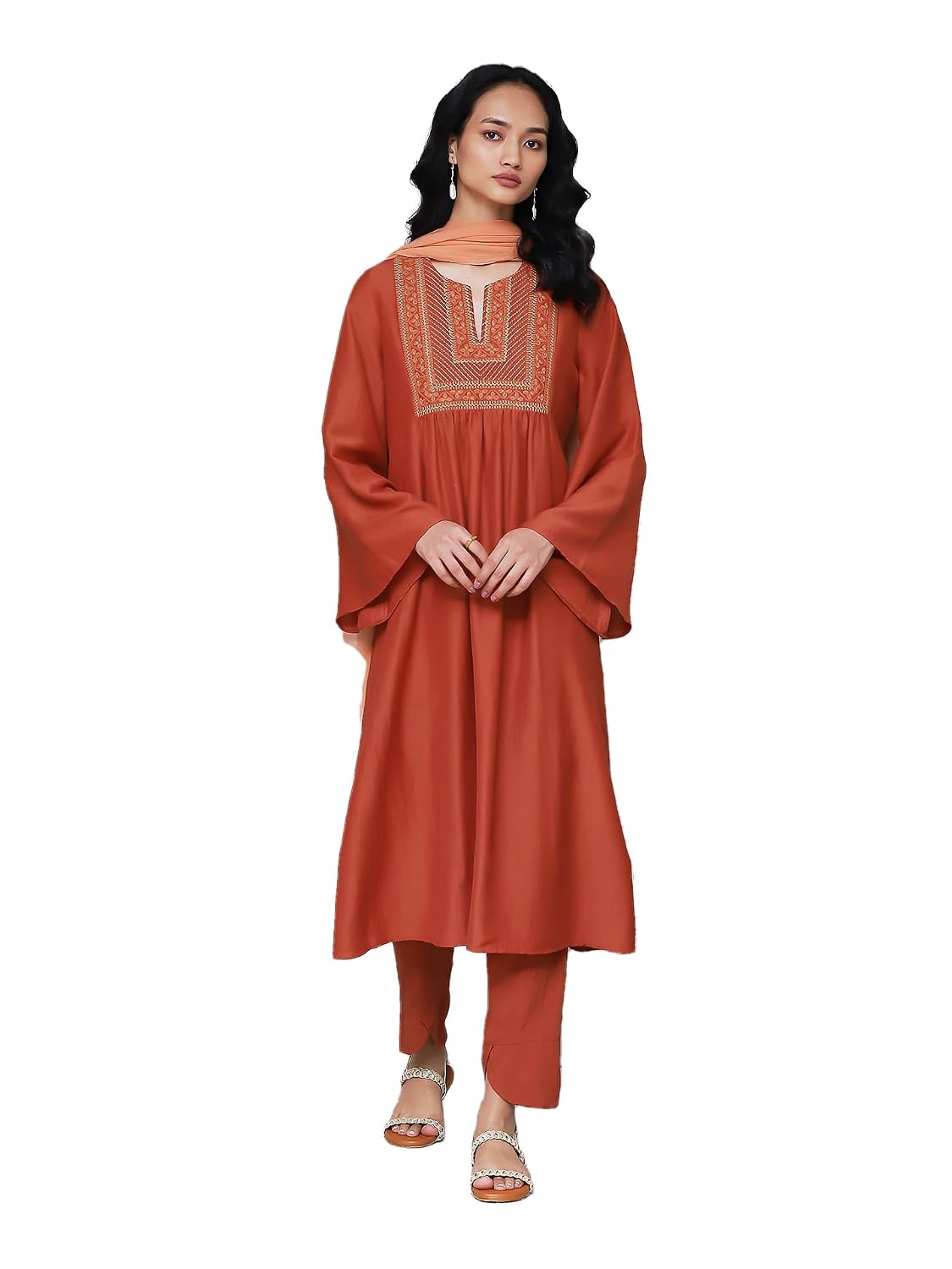 Aarke Ritu Kumar Coral Embroidered Kurta With Bottom And Dupatta