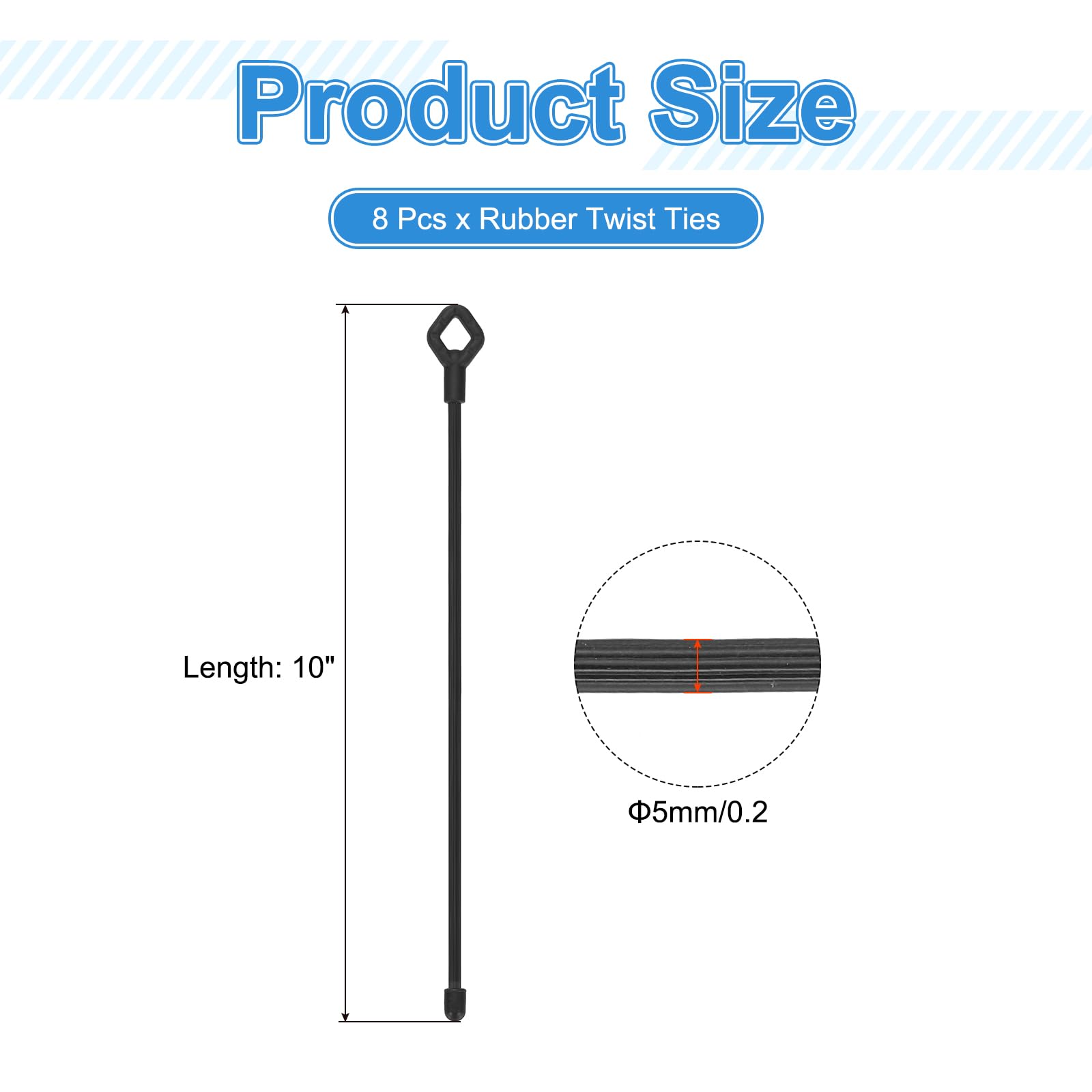 PATIKIL Rubber Twist Ties, 10 Inch Silicone Reusable Twist Ties Heavy Duty Bendable for Bundling Holding 8 Pcs, Black - Image 2