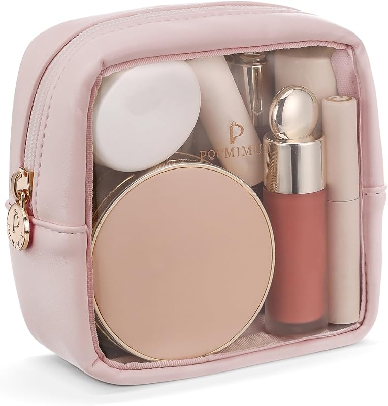 Necessaire de maquiagem transparente Pocmimut Mini, rosa