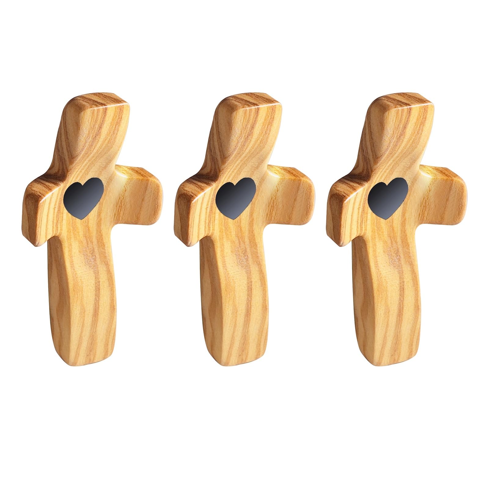 Cruz de Madera Hecha a Mano "Mi Corazón", Regalos para Aliviar el Estrés con los Dedos, Rezo Orar Ánimo Cruz Pequeña de Bolsillo para Adultos Que Rezan, Se Aferran y Se Aferran(Black heart - B(3PC))