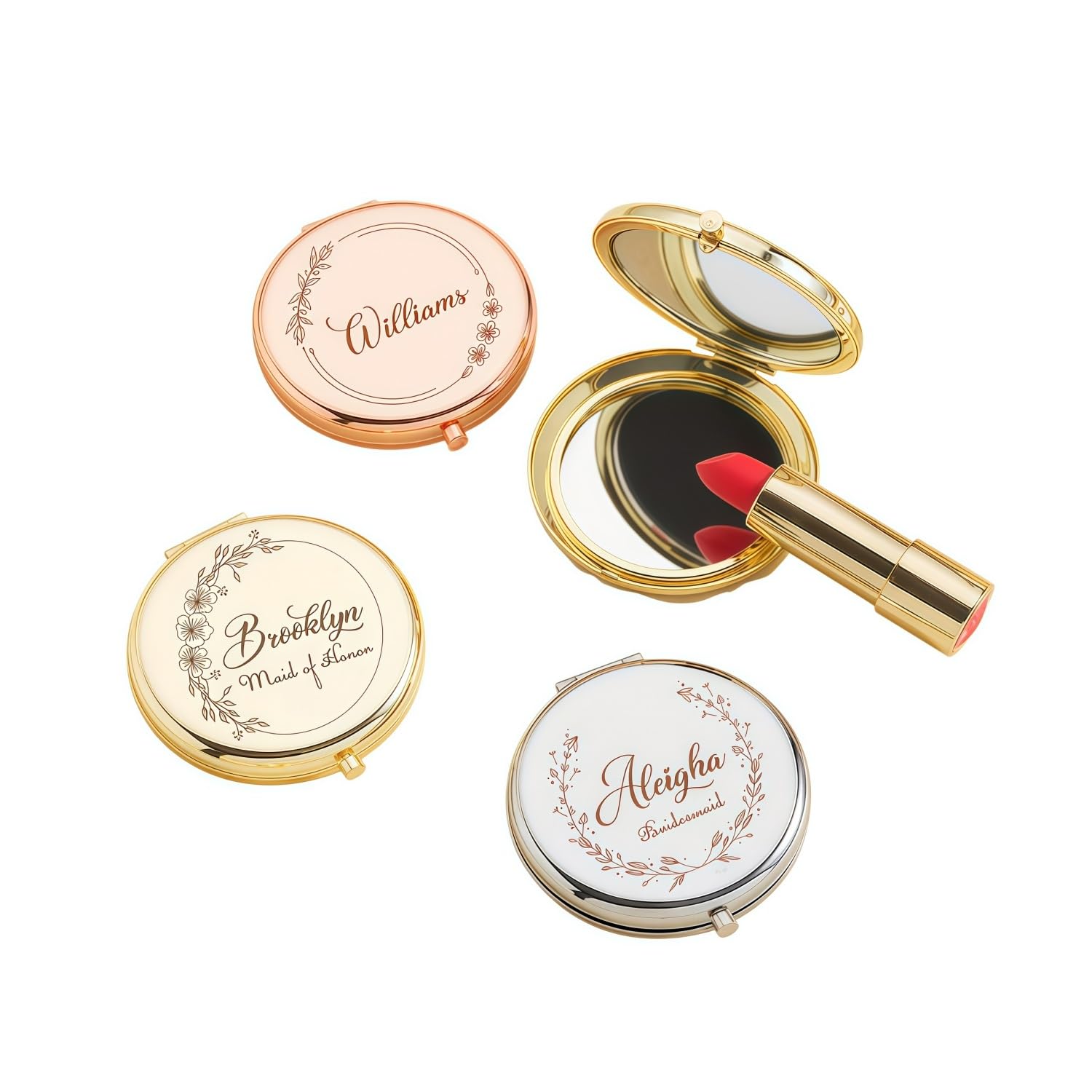 BFBZYME Custom Name Compact Pocket Mirror, Personalized Engraved Travel Makeup 1x/2x Magnification Round Purse Double Mirror, Bridal Party Favor for Bridesmaids