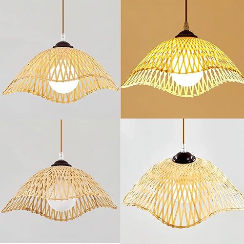 Miniatura 6 de Natural Bamboo Art Pendant Lamp, Retro Industrial Woven Pendant Lamp Bamboo Art Pendant Lamp Ceiling Decorative Lighting Fixture Leaf Fixture Retro