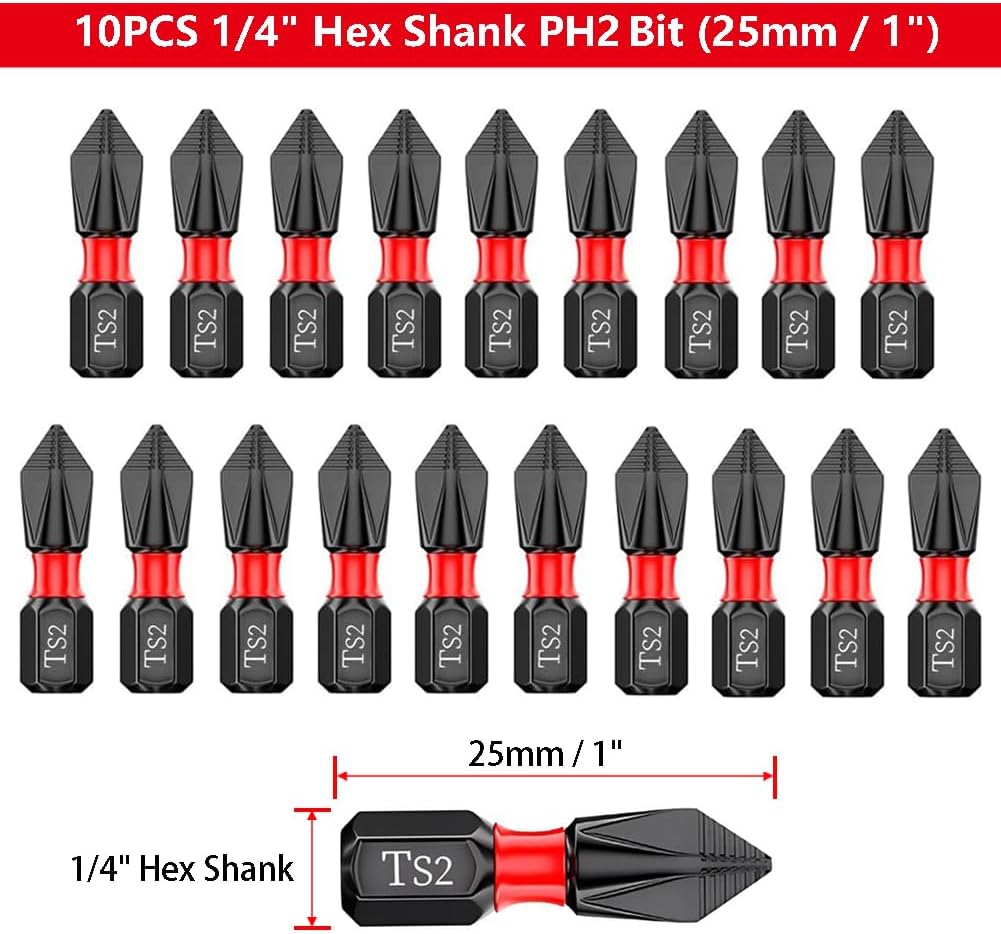 20PCS 1/4 Inch Hex Shank Magnetic Phillips Head Screwdriver Bits, S2 Alloy Steel Anti Slip Drill Bits for Electric Hand Screwdrivers Tool (PH2 x 25mm / 1")