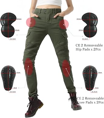 LOMENG Motorcycle Riding Pants Women with CE Level 2 Removable Armor